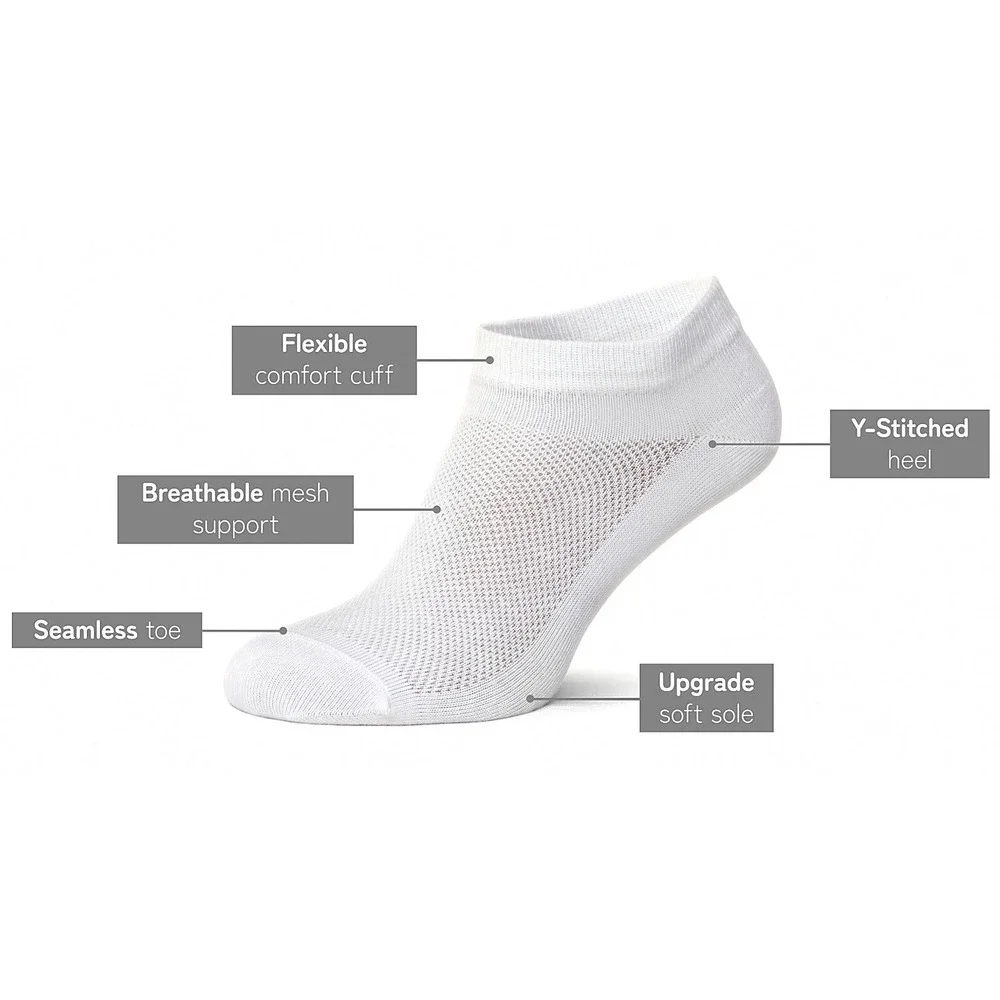 White Thin Breathable Cotton Low Cut Ankle Running socks for Women Men, 4 Pack